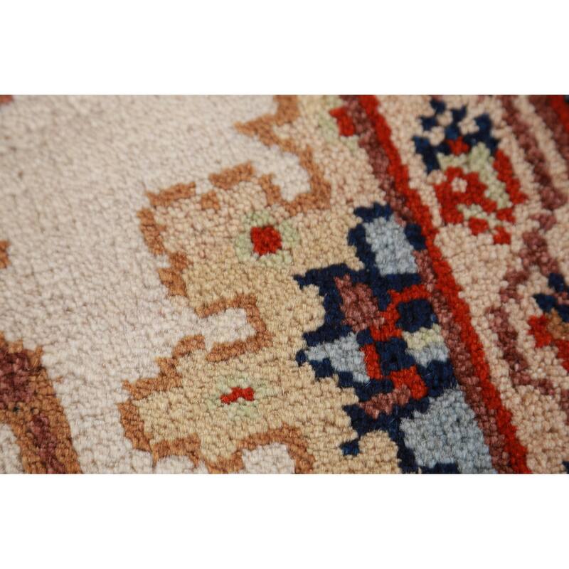 Hand Knotted Oriental 100% Wool Carpet Traditional Geometric Beige & Ivories Heriz (serapi) Area Rug - 9' 1'' X 6' 0''