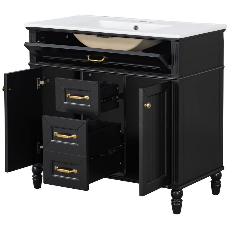 Bathroom Vanity with Sink, Freestanding Bathroom Storage Cabinet, Bathroom Cabinet with Soft Close Doors & 3 Drawers