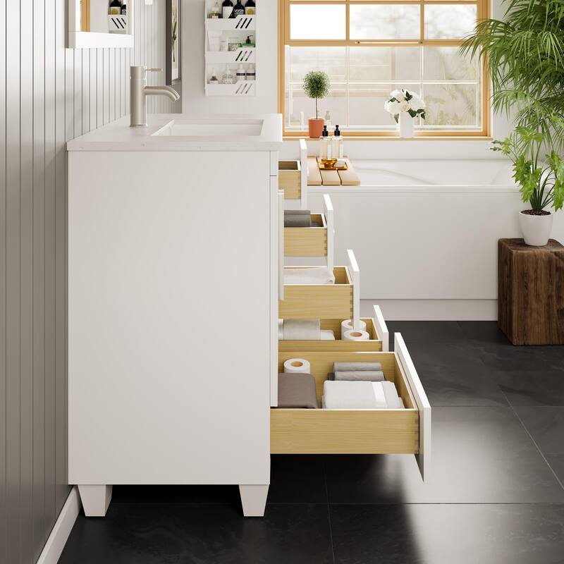 Eviva Loon 30"W x 22"D White Bathroom Vanity with White Carrara Quartz Vanity Top and Rectangular Undermount Sink