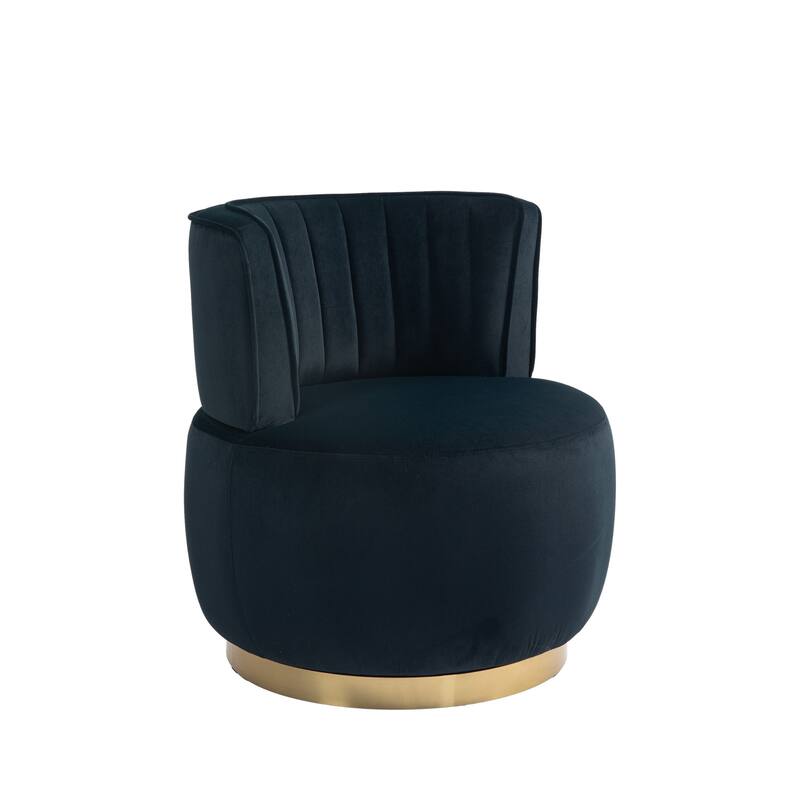 Velvet Swivel Accent Barrel Chair, Upholstered Comfy Single Sofa Chair, Round Armchairs with Wrap-around Barrel Dackrest
