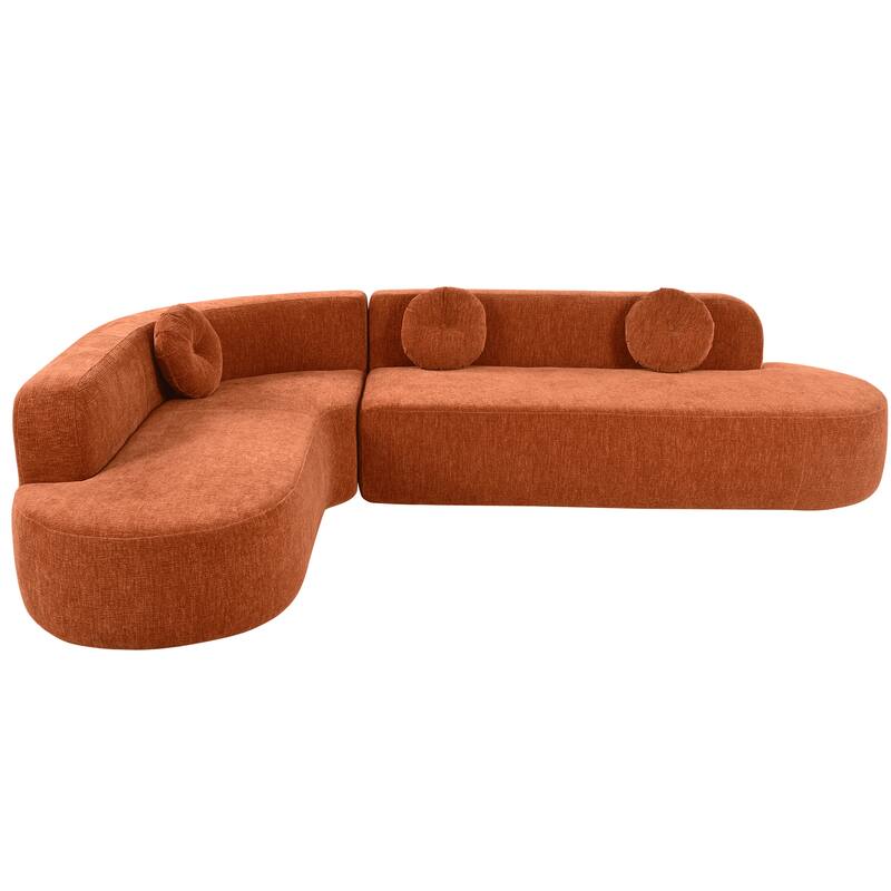 122" Polyester 4-Seat Sectional Sofa with Curved Design & High-Resilience Foam