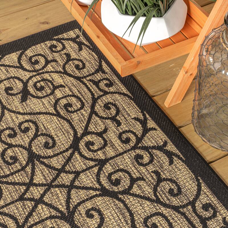 JONATHAN Y Ourika Textured Weave Indoor/Outdoor Area Rug - 3' Square - Black/Khaki