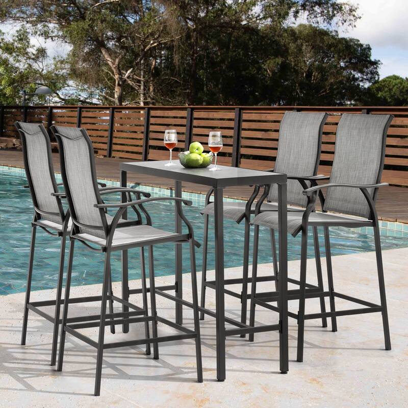 Nuu Garden Patio 2-Piece Textilene Bar Stools with High Backrest, Gray