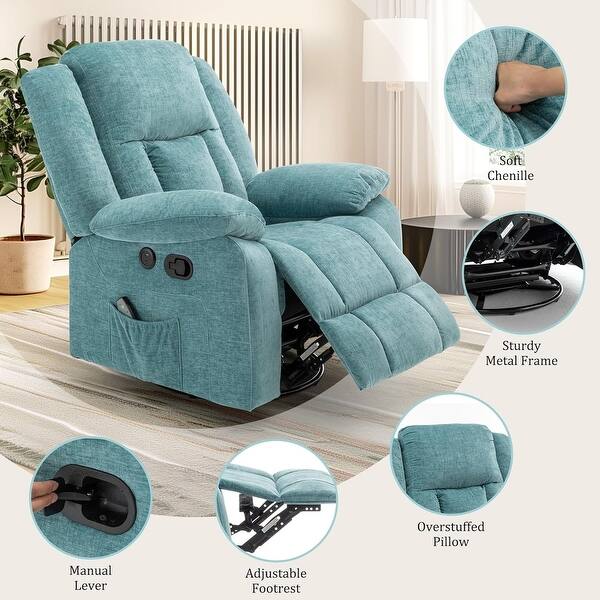 Teal Heat Massage Swivel Recliner Chair with Side Pocket and USB - Bed Bath  & Beyond - 41819969