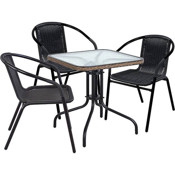 5-Piece Patio Dining Set With 31.5" Square Glass Metal Table And 4 Stackable Sla