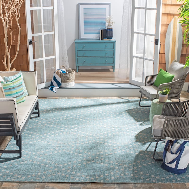 SAFAVIEH Courtyard Zainab Indoor/ Outdoor Waterproof Patio Backyard Rug - 9' x 12' - Aqua/Grey
