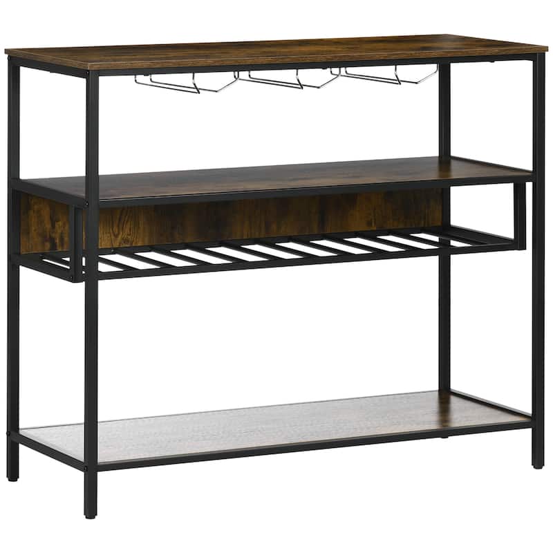 HOMCOM Industrial Wine Rack with 11-Bottles Holder, Free Standing Wine Shelf with Glass Holders, Dark Brown