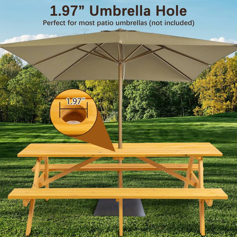 8 Person Wooden Picnic Table - Outdoor Camping Dining Table with 2 Built-in Benches, DIY, 2220 lb Capacity