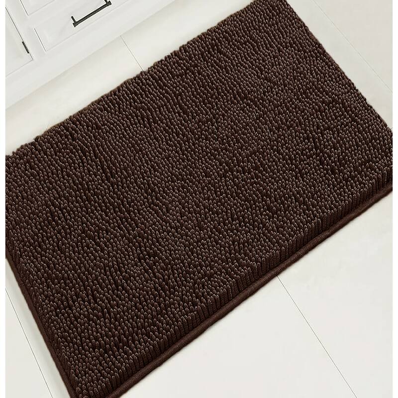 23"x15" - Large Brown Soft Cozy Plush Chenille Bath Mat Bathroom Rug - Brown - 23"x15"R
