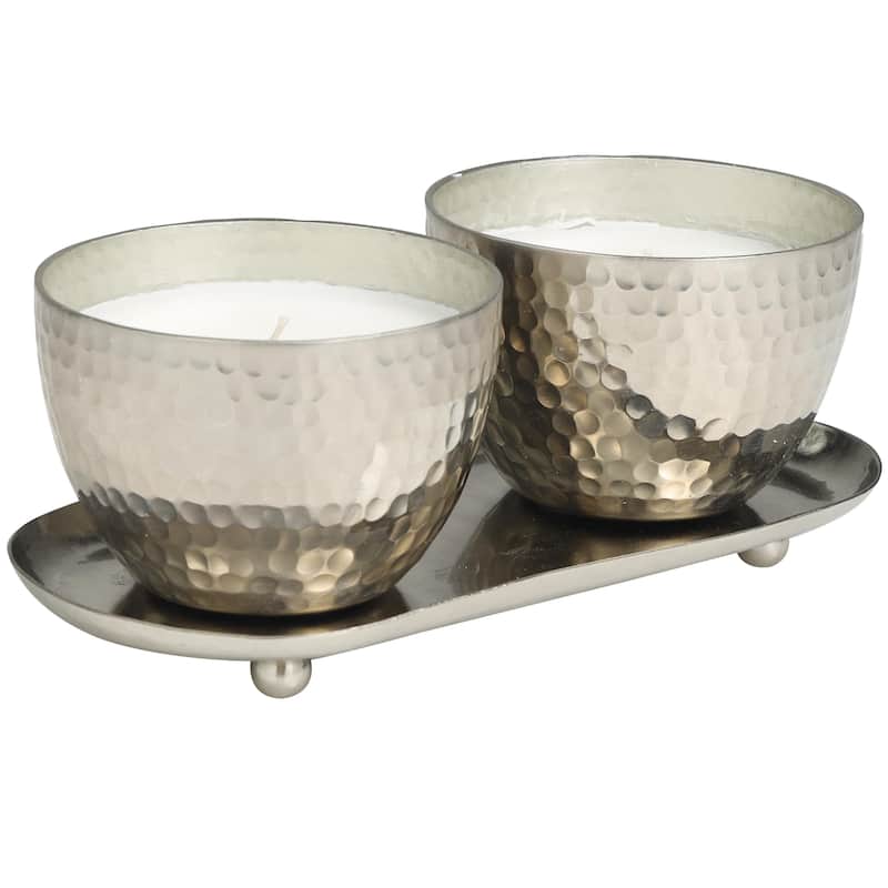 Metal Scented Hammered 10 oz 1 Wick Decorative Candle with White Wax - Set of 2 Gold, Silver, Copper - Roche River Decor