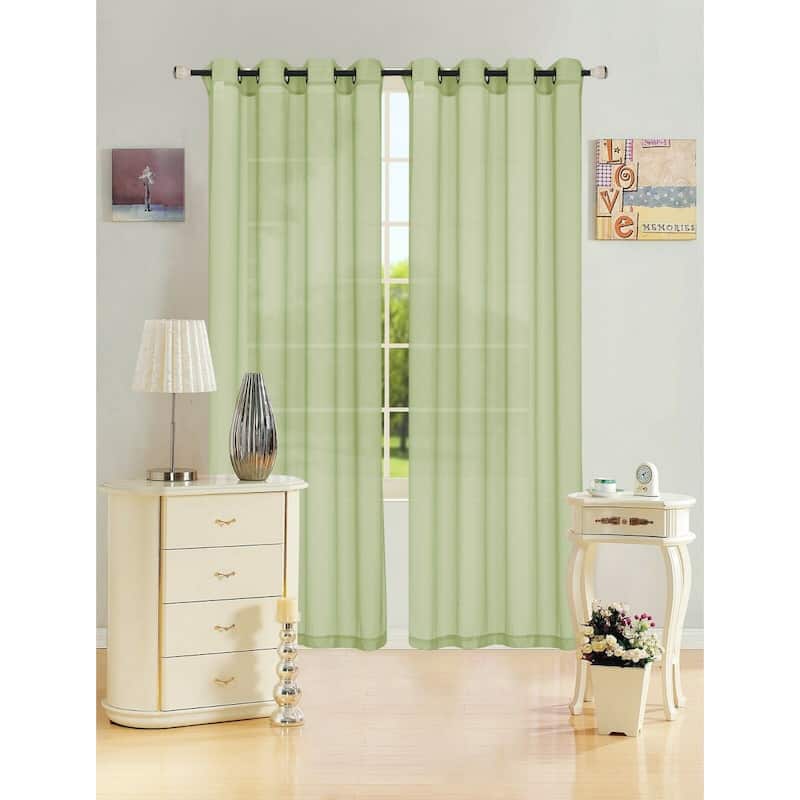 Leah Solid Sheer Curtain Single Panel, Grommet Top, Light Filtering 55"x84" - 55x84 - Sage
