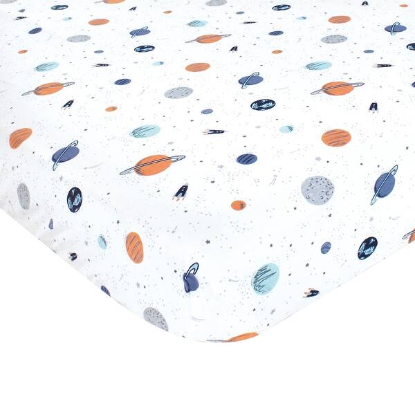slide 1 of 1, Hudson Baby Infant Boy Cotton Fitted Crib Sheet, Space, One Size - Space - One Size One Size - Space