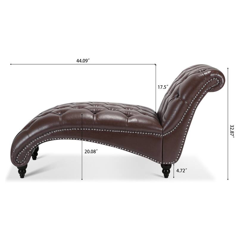 PU Tufted Armless Chaise Lounge with Nailhead Trim and Wood Legs