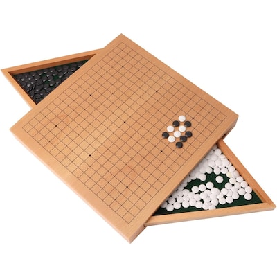 12-Inches Wooden Go Board Game Set with Drawers, Wood Go Game Board Set with Plastic Stones