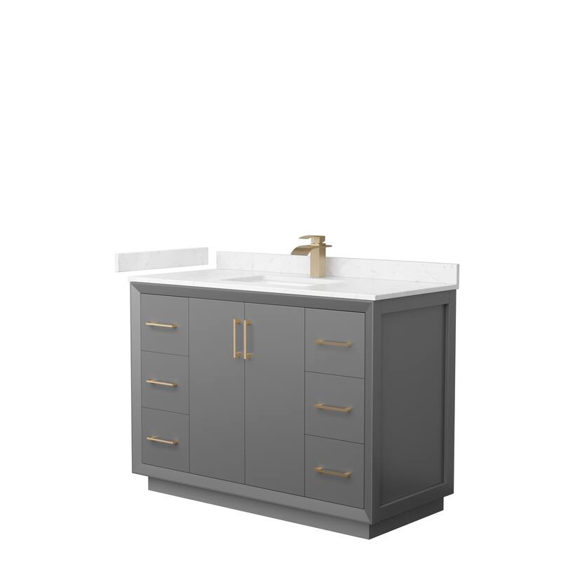 Strada 48-Inch Single Vanity Set, Cultured Marble Top - Dark Gray, Bronze Trim,Carrara Cultured Marble Top