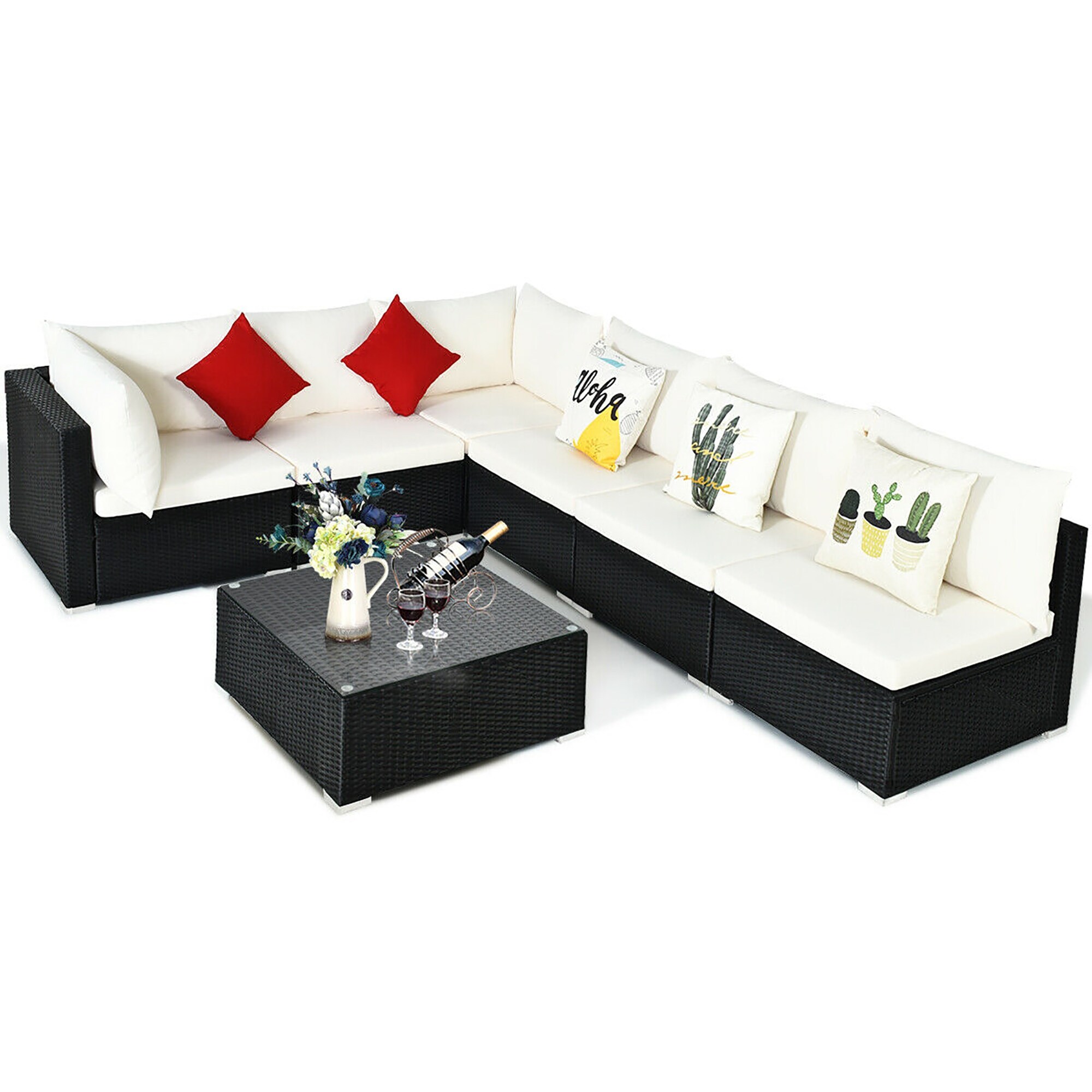 Shop Costway 7pcs Patio Rattan Sofa Set Sectional Conversation Furniture Overstock 28589606