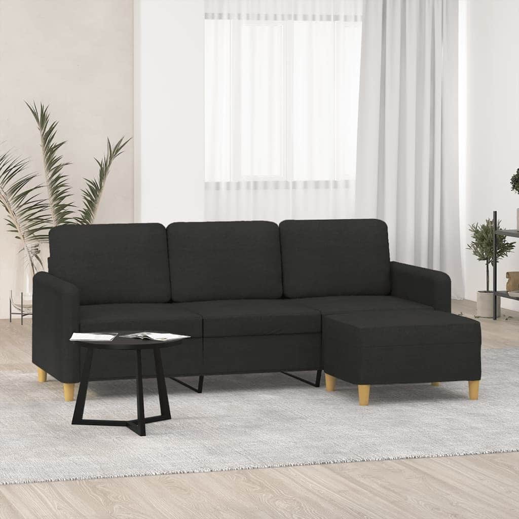 vidaXL 3-Seater Sofa With Footstool Black - 30.3 x 78.0 x 31.5 in