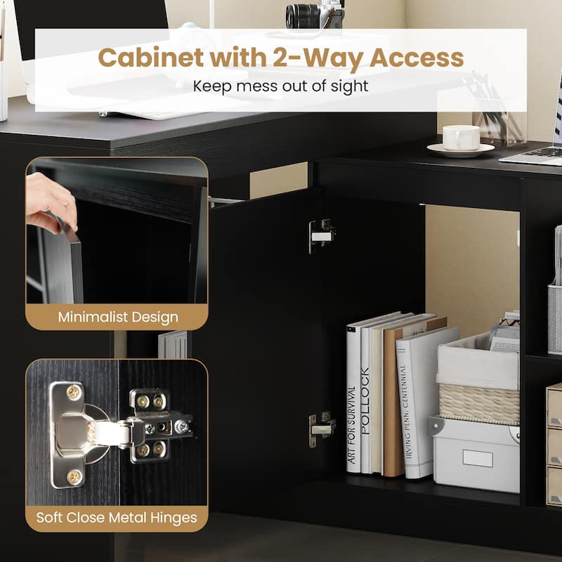 Gymax 48'' Reversible L-shaped Computer Desk w/2 Doors 4 Open Storage