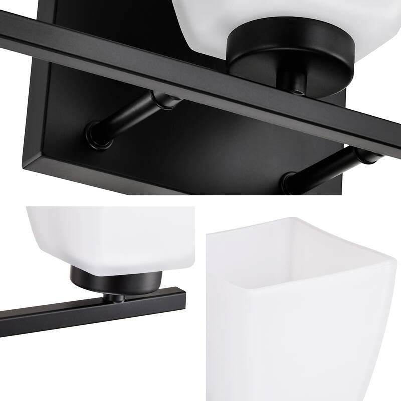 Brushed Nickel/Matte Black/Gold Modern 3-Light Vanity Light with Square Etched White Glass Shades