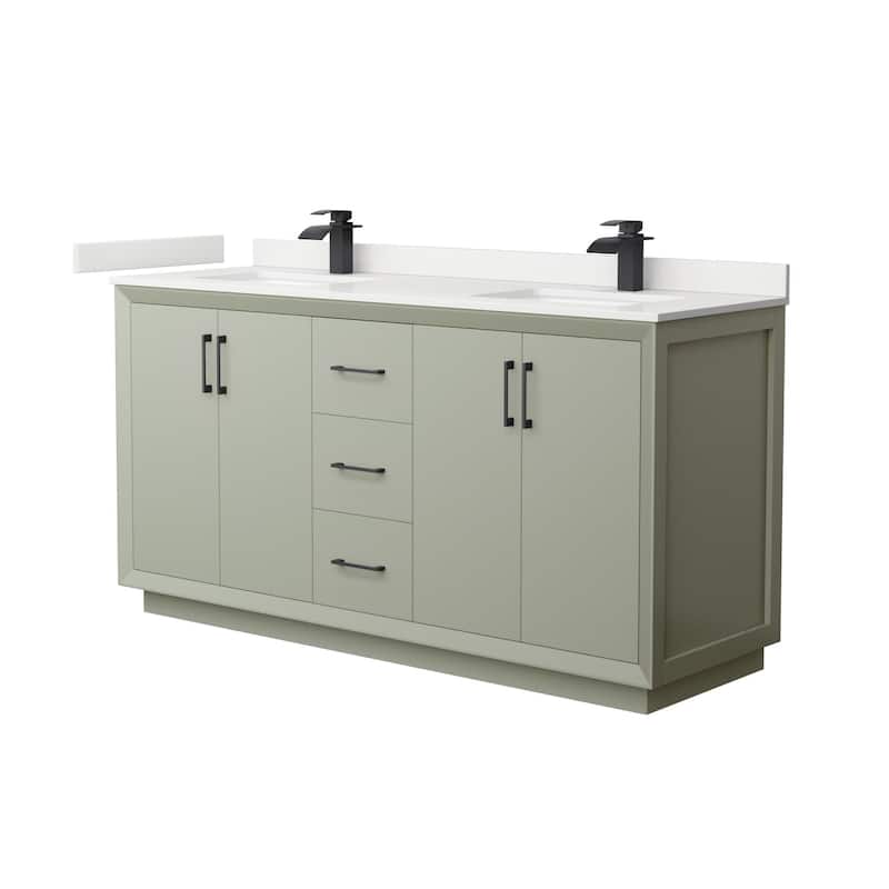 Wyndham Collection WCF414166D-QTZ-UNSMXX Strada 66" Free Standing - Light Green / White Quartz Top / Matte Black