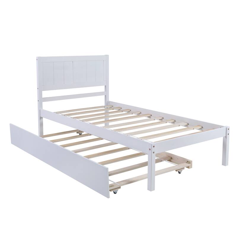 Classic Pine Frame Platform Bed, Twin, Trundle, Reinforced Slats Bed