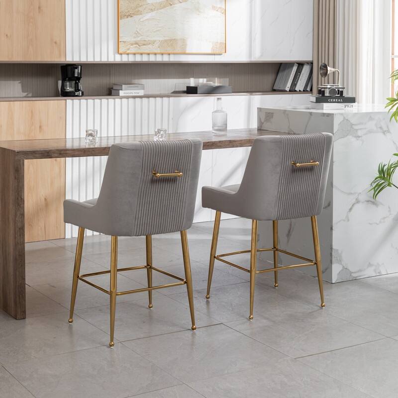 Modern Velvet 39'' H Metal Leg Counter or Bar Stools Set of 2