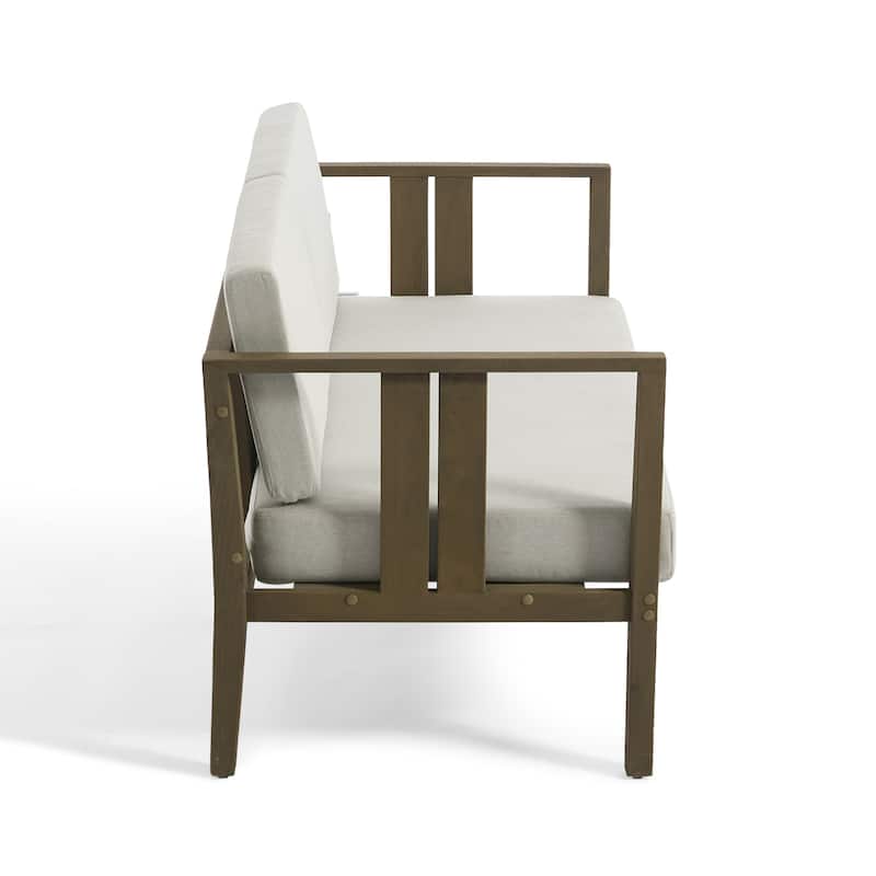 Casual Teak Wood Outdoor Patio Loveseat with Cushions