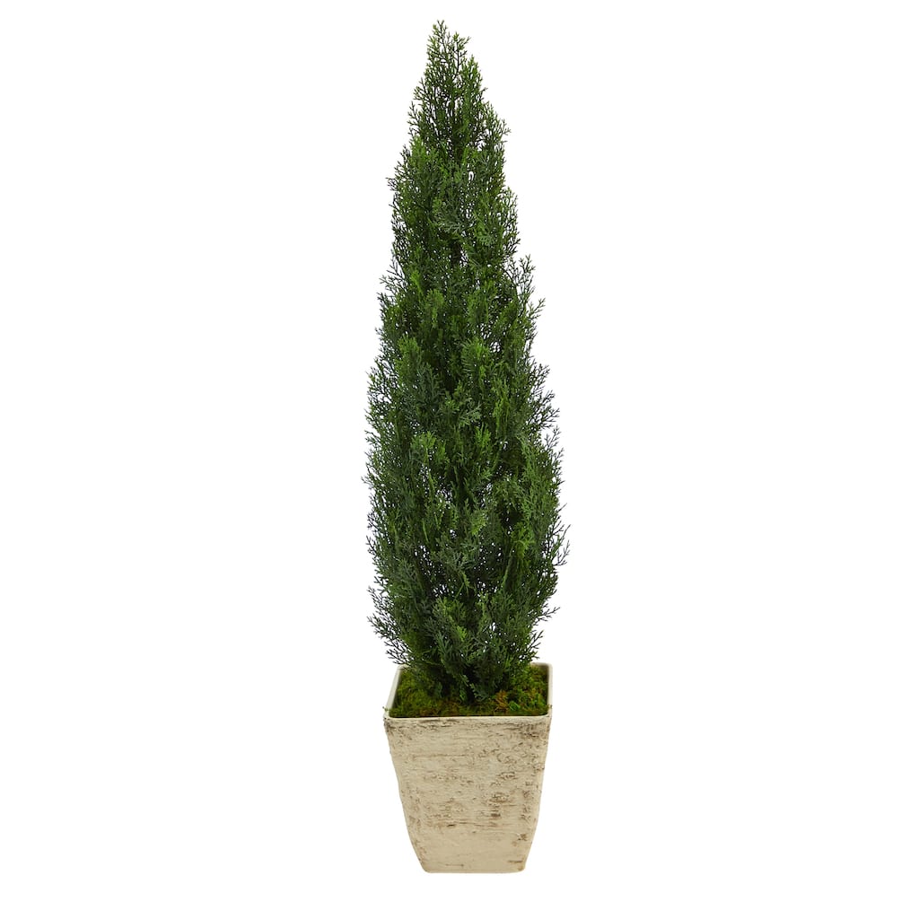 51" Cedar Artificial Tree in Country White Planter (Indoor/Outdoor) - 11.5"