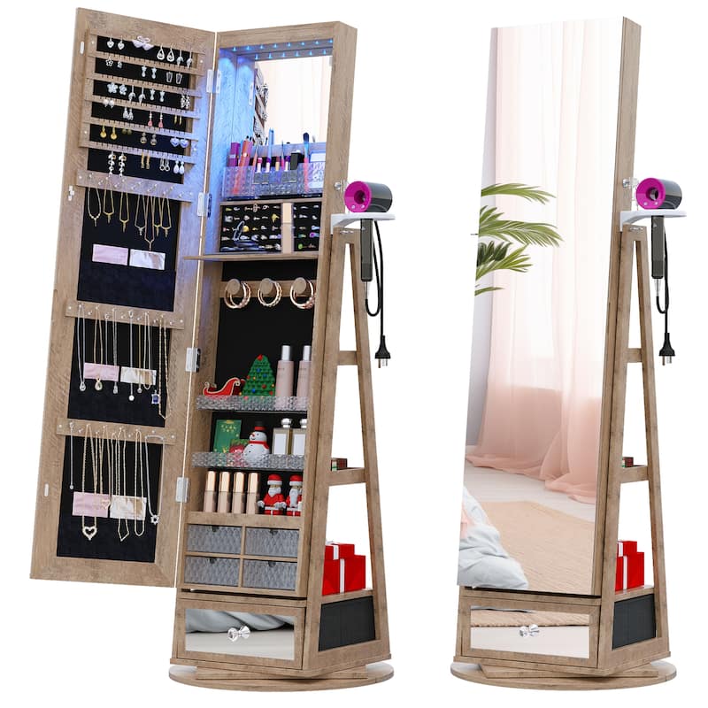 Swivel LED Jewelry Armoire with Lights - N/A