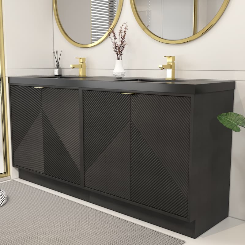 Milano 72" Freestanding Bathroom Vanity with Double Black Acrylic Sink