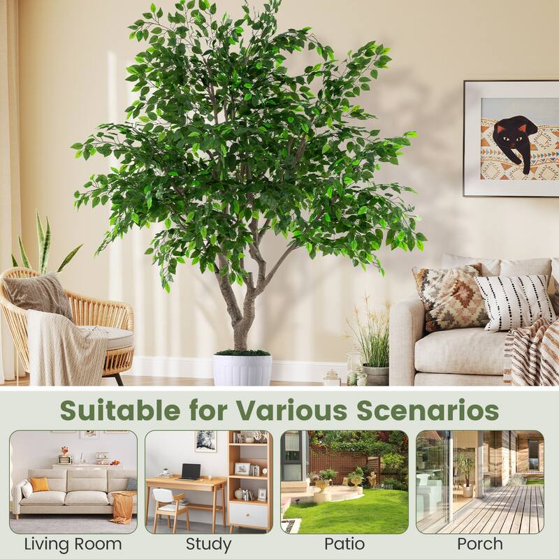 Gymax 8.2 FT Tall Artificial Ficus Tree w/ Leaves Wide Stable