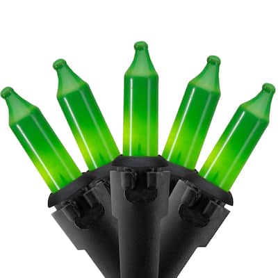 50-Count Opaque Green Mini Christmas Light Set- 24.5ft Black Wire - 24.5'