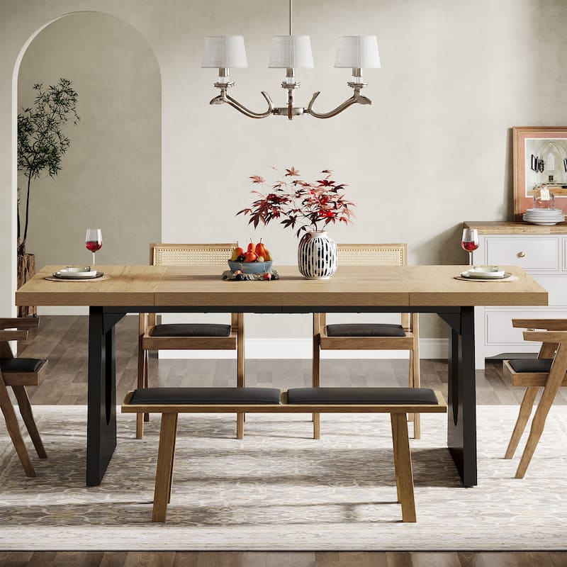Oak Large Dining Table Wood Rectangular Kitchen Table for Dining Room