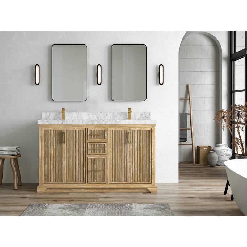 Willow Collections 60 x 22 Alys Solid Teak Wood Double Sink Bathroom Vanity with Quartz or Marble Countertop
