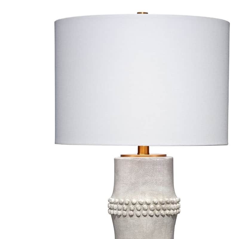 Lemy 28 Inch Table Lamp, Round Linen Drum Shade, Dotted White Base