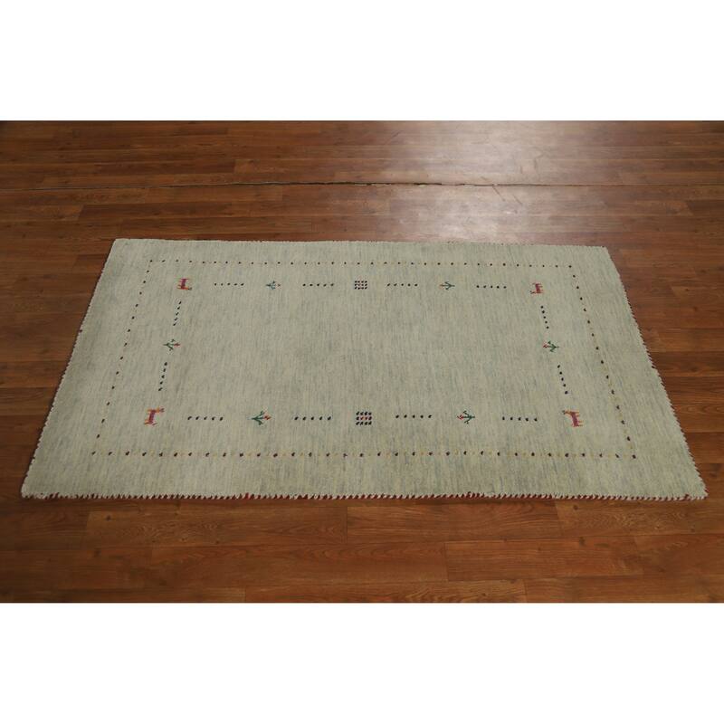 Hand Knotted Oriental 100% Wool Carpet Tribal Animal Pictorial Green Gabbeh Area Rug - 4' 11'' X 2' 10''