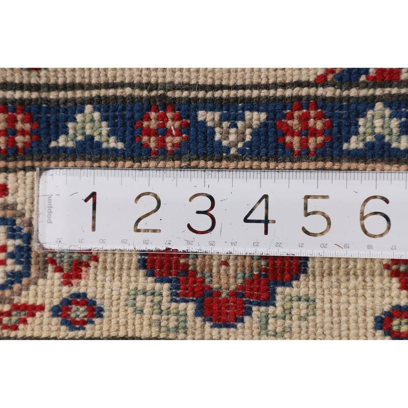 Geometric Beige Kazak Oriental Accent Rug Handmade Beige Wool Carpet - 2'11" x 4'0"