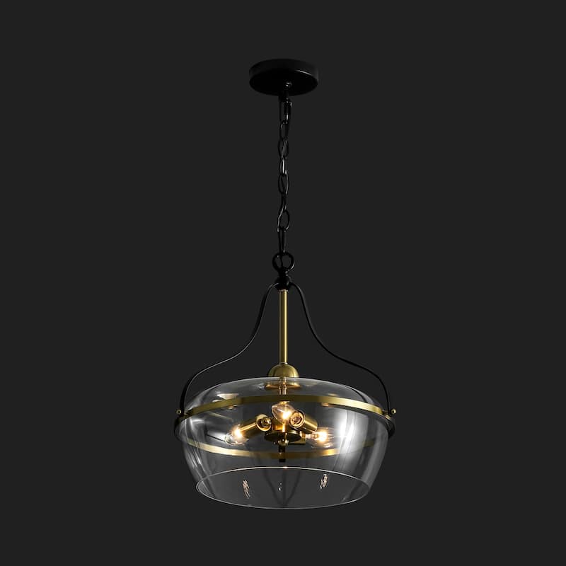 16.2 in. 3-Light Modern Matte Black Pendant Light with Clear Dome Glass Shade For Use in Kitchen Islands, Dining Rooms