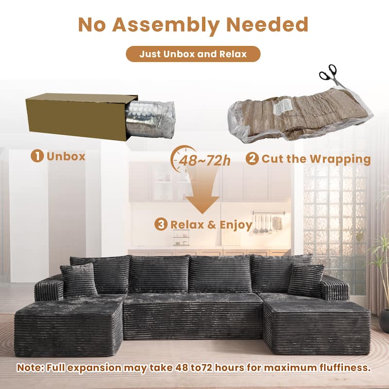 HOOOWOOO Modern Push Corduroy Fabric Sectional Sofa Couch with Pillows