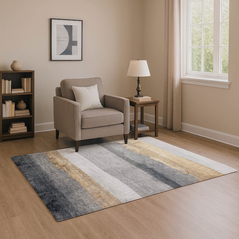 Premium Washable Super Soft Ombre Stripes Mayfield Rug - Gold - 5' x 7'6"
