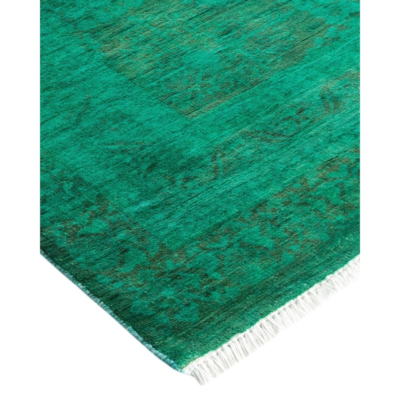 Overton Hand Knotted Wool Vintage Inspired Modern Contemporary Overdyed Green Area Rug - 9' 3" x 11' 10"
