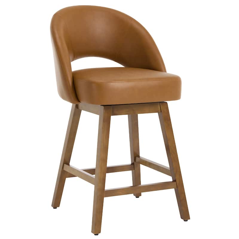 Upholstered Swivel Counter Height Bar Stools with Cutout Back and Solid Wood Frame - 38.2"H x 22.1"W x 23.6"D