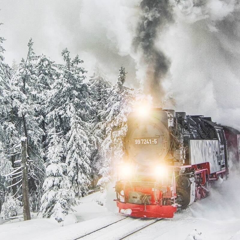 Large Fiber Optic LED Lighted Woods Train Canvas Wall Art 23.5 x 15.5