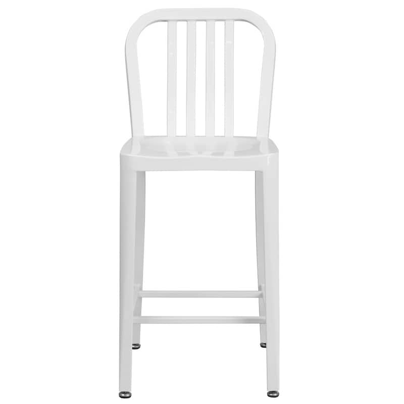 24'' High Metal Indoor-Outdoor Counter Height Stool with Vertical Slat Back