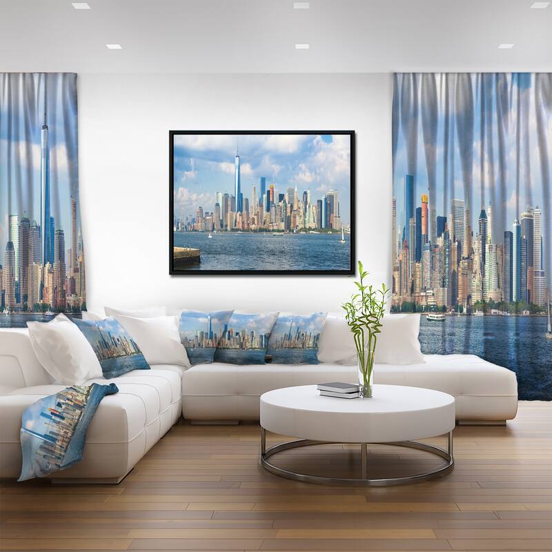 Designart "Lower Manhattan Skyline Panorama" Cityscape Framed Canvas Art Print
