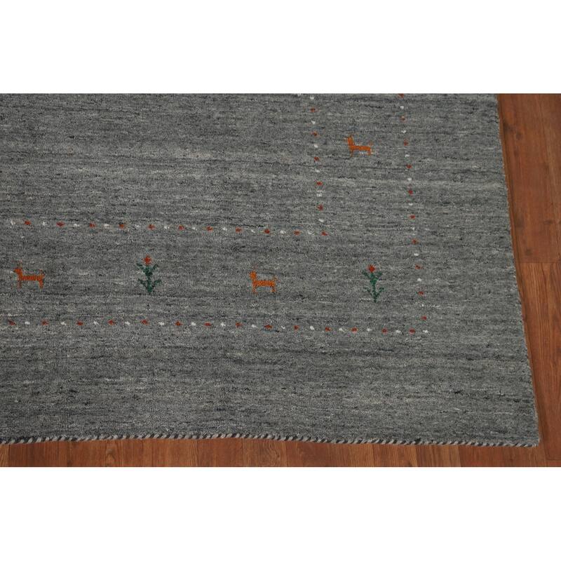 Gray & Green Gabbeh Oriental Area Rug Hand-Knotted Wool Carpet - 7'9"x 9'10"