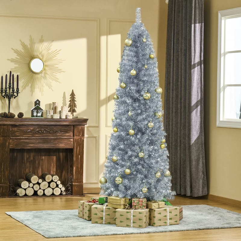 HOMCOM 6' Metallic Silver Christmas Tree with Stand