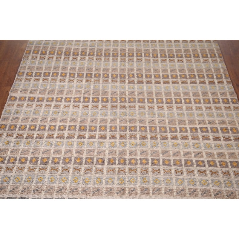 All-Over Checkered Moroccan Area Rug Handmade Wool Carpet - 4'11"x 7'6"
