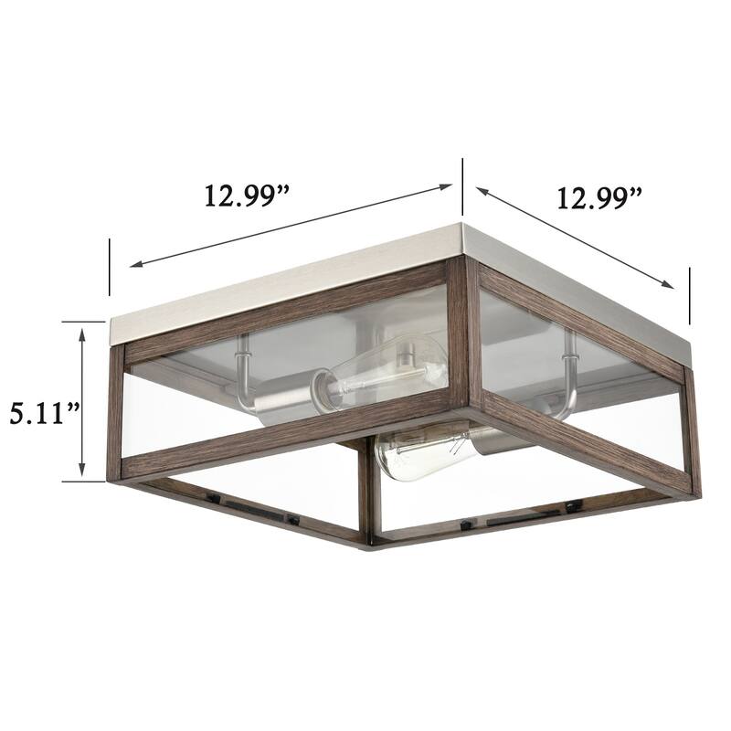 Halifax Rustic Farmhouse Flush Mount Ceiling Light Brush Nickel with Wood Grain Finish 2-Lights - Nickel & Wood Grain