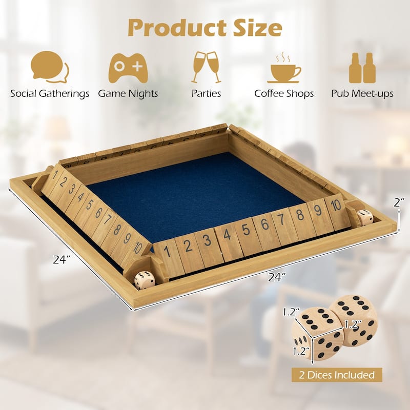 Gymax Shut The Box Game for 2-4 Players 24 Inch Extra-Large Wooden